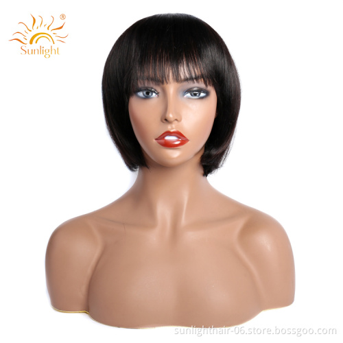 Pixie Cut Straight Short Bob Wigs Sunlight hair Full Machine Wigs with bangs 100 % human hair wigs for black women